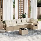 vidaXL Matgrupp för trädgården med dynor 7 delar beige konstrotting 3220197