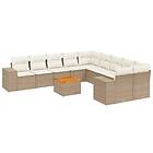 vidaXL Loungegrupp för trädgården m. dynor 11 delar beige konstrotting 3257969