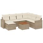 vidaXL Matgrupp för trädgården med dynor 8 delar beige konstrotting 3256569