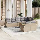vidaXL Soffgrupp för trädgården med dynor 9 delar beige konstrotting 3257424