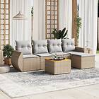 vidaXL Soffgrupp för trädgården med dynor 6 delar beige konstrotting 3224981