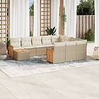 vidaXL Loungegrupp för trädgården m. dynor 11 delar beige konstrotting 3228046