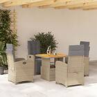 vidaXL Matgrupp för trädgården med dynor 5 delar beige konstrotting 3277364