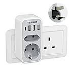 Tessan Reseadapter UK Adapter England Tyskland Kontakt med 3 USB och 1 USB C, Reseadapter Typ G Strömadapter UK