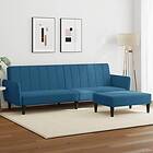 vidaXL Bäddsoffa 2-sits med fotpall blå sammet 3216249