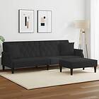 vidaXL Bäddsoffa 2-sits med kuddar och fotpall svart sammet 3216222