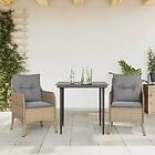 vidaXL Matgrupp för trädgården 3 delar med dynor beige konstrotting 3211976