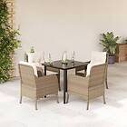 vidaXL Matgrupp för trädgården med dynor 5 delar beige konstrotting 3211970
