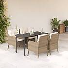vidaXL Matgrupp för trädgården med dynor 5 delar beige konstrotting 3211971