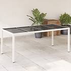 vidaXL Trädgårdsbord med glasskiva vit 190x90x75 cm konstrotting 368129