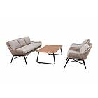 Brafab Pembroke & Nolli soffgrupp Beige/teak 3-sitssoffa, 2 fåtöljer & bord 140x