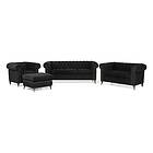 Manor House Soffgrupp Chesterfield Deluxe Sammet Grupp 4 3+2+1+Fotpall Svart 566030