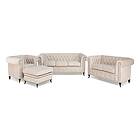 Manor House Soffgrupp Chesterfield Deluxe Sammet Grupp 4 Delux 3+2+1+Fotpall Beige 547559