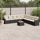 vidaXL Loungegrupp 10 delar med svarta dynor konstrotting 3256497