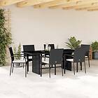 vidaXL Matgrupp för trädgården med dynor 7 delar svart konstrotting 3213494