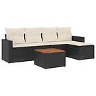 vidaXL Loungegrupp med dynor 6 delar svart konstrotting 3256427
