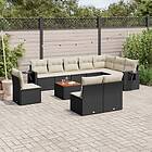 vidaXL Loungegrupp för trädgården m. dynor 11 delar konstrotting svart 3256945