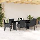 vidaXL Matgrupp för trädgården med dynor 7 delar svart konstrotting 3213506
