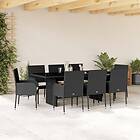 vidaXL Matgrupp för trädgården med dynor 9 delar svart konstrottning 3213507