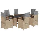 vidaXL Matgrupp för trädgården med dynor 7 delar mixbeige konstrotting 3212263