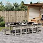 vidaXL Matgrupp för trädgården med dynor 15 delar ljusgrå konstrotting 3211355