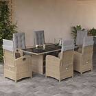 vidaXL Matgrupp för trädgården med dynor 7 delar beige konstrotting 3212496