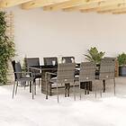 vidaXL Matgrupp för trädgården med dynor 9 delar grå konstrotting 3213493