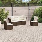vidaXL Loungegrupp för trädgården med dynor 5 delar brun konstrotting 3249192