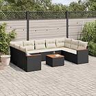 vidaXL Loungegrupp 10 delar med svarta dynor konstrotting 3258682