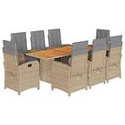 vidaXL Matgrupp för trädgården med dynor 9 delar beige konstrotting 3212511