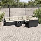 vidaXL Loungegrupp 10 delar med svarta dynor konstrotting 3252983