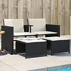 vidaXL Trädgårdssoffa 2-sits med bord och pallar svart konstrotting 368416