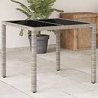 vidaXL Trädgårdsbord med glasskiva ljusgrå 90x90x75 cm konstrotting 368122