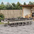 vidaXL Matgrupp för trädgården med dynor 17 delar ljusgrå konstrotting 3211427