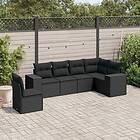 vidaXL Loungegrupp med dynor 6 delar svart konstrotting 3254962