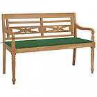 vidaXL Bataviabänk med grön dyna 120 cm massiv teak 3062159