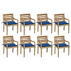 vidaXL Bataviastolar med dynor 8 st massiv teak 3073359