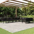 vidaXL Loungegrupp för trädgården 9 delar med dynor aluminium antracit 3107823