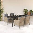 vidaXL Matgrupp för trädgården med dynor 5 delar beige konstrotting 3211979
