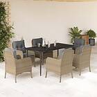 vidaXL Matgrupp för trädgården med dynor 7 delar beige konstrotting 3211980
