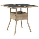 vidaXL Trädgårdsbord med glasskiva beige 80x80x75 cm konstrotting 365523