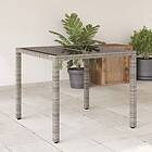 vidaXL Trädgårdsbord med glasskiva grå 90x90x75 cm konstrotting 365526