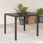 vidaXL Trädgårdsbord med glasskiva svart 90x90x75 cm konstrotting 365525