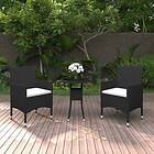 vidaXL Caféset 3 delar konstrotting och härdat glas svart 3095901
