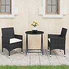 vidaXL Caféset 3 delar konstrotting och härdat glas svart 3095926