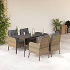vidaXL Matgrupp för trädgården med dynor 5 delar beige konstrotting 3211978