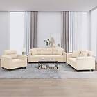vidaXL Soffgrupp med kuddar 3 delar Beige mikrofibertyg 3202307