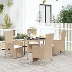 vidaXL Matgrupp för trädgården med dynor 5 delar beige konstrotting 3157577