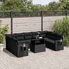 vidaXL Loungegrupp 10 delar med svarta dynor konstrotting 3268105