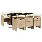 vidaXL Matgrupp för trädgården med dynor 7 delar beige konstrotting 3210550